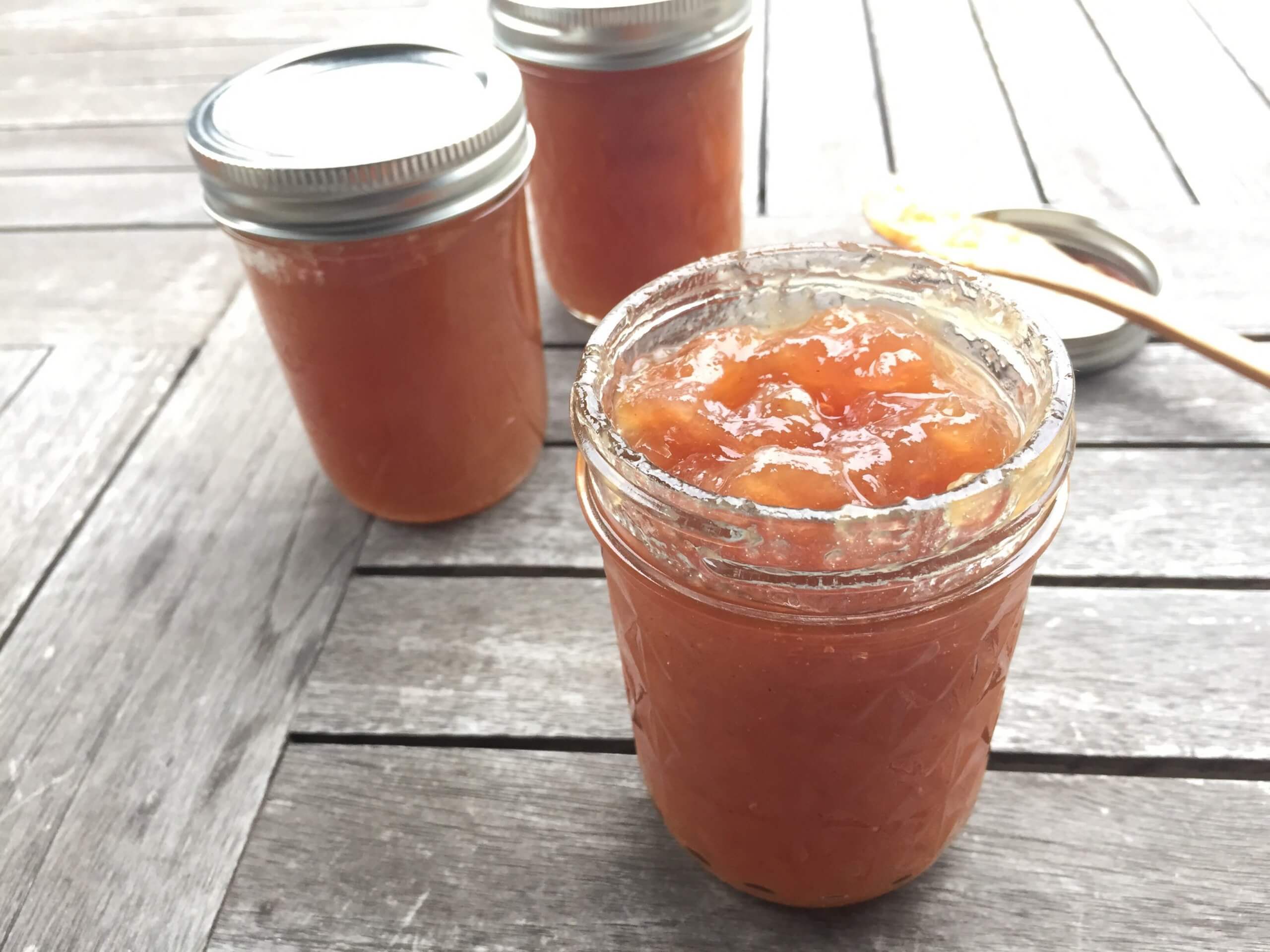 final product of cinnamon pear preserves in canning jars