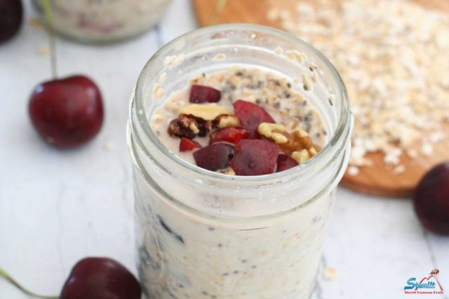 Overnight Oats with Cherries and Chia Seeds