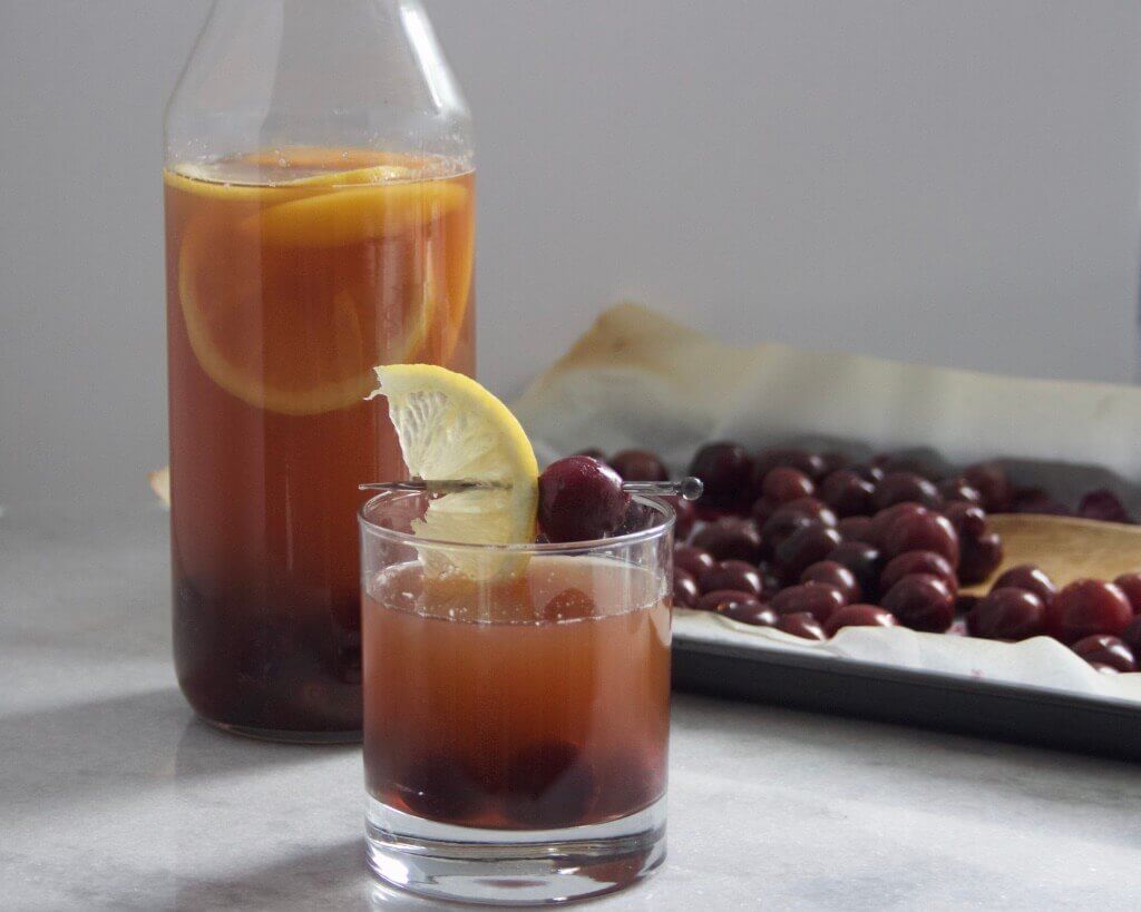 Peach Iced Tea with Roasted Cherries