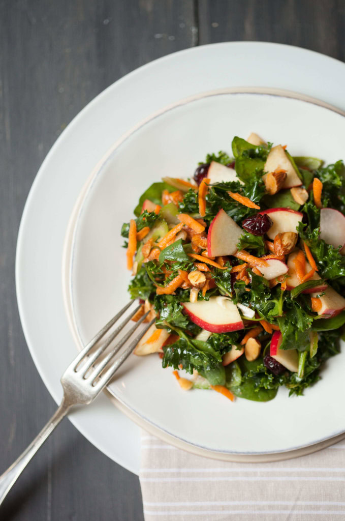 Kale and Spinach Chop Salad with Apples