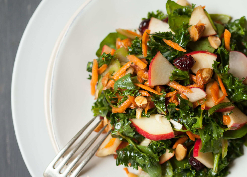 Kale and Spinach Chop Salad with Apples