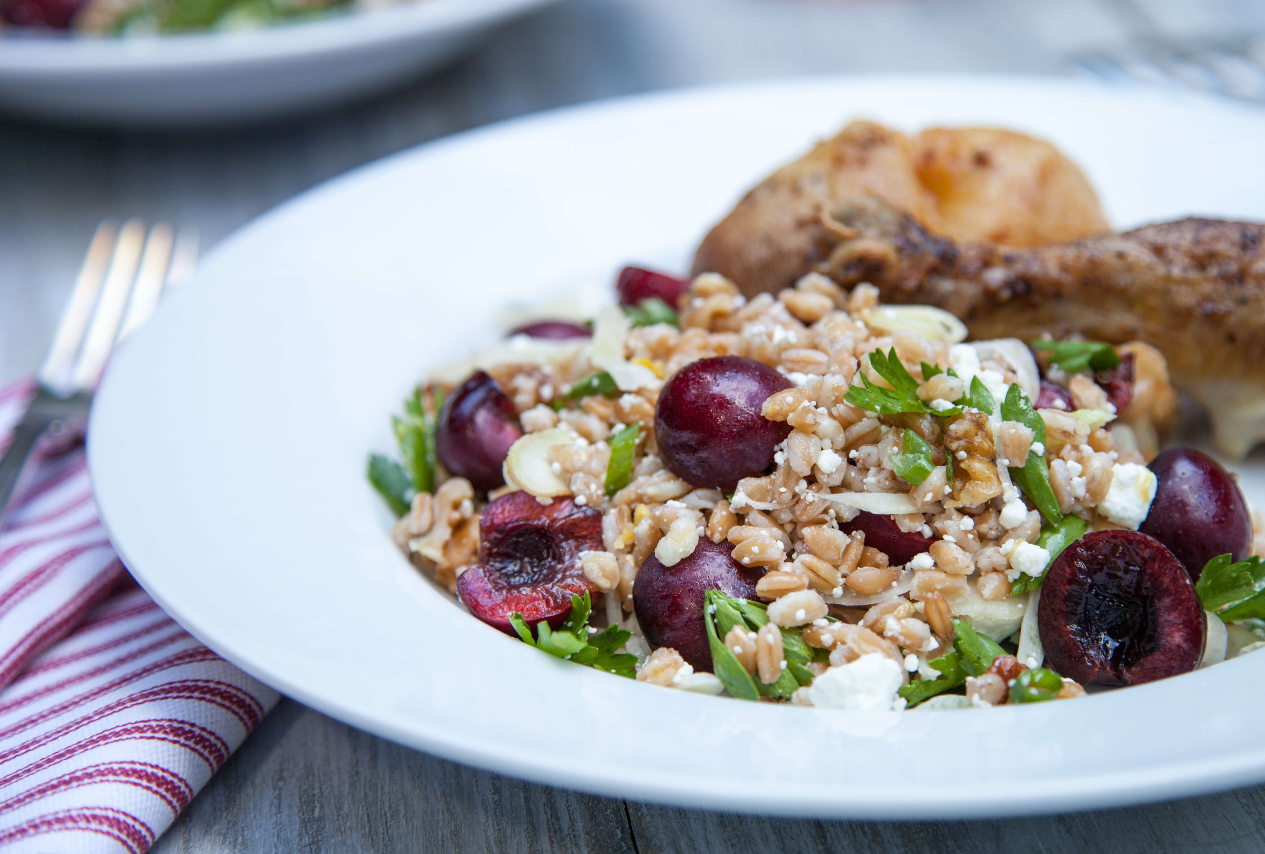 Sweet Cherry Farro Salad with Roasted Chicken