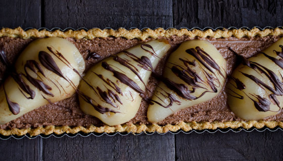 Chocolate Mousse Poached Pear Tart