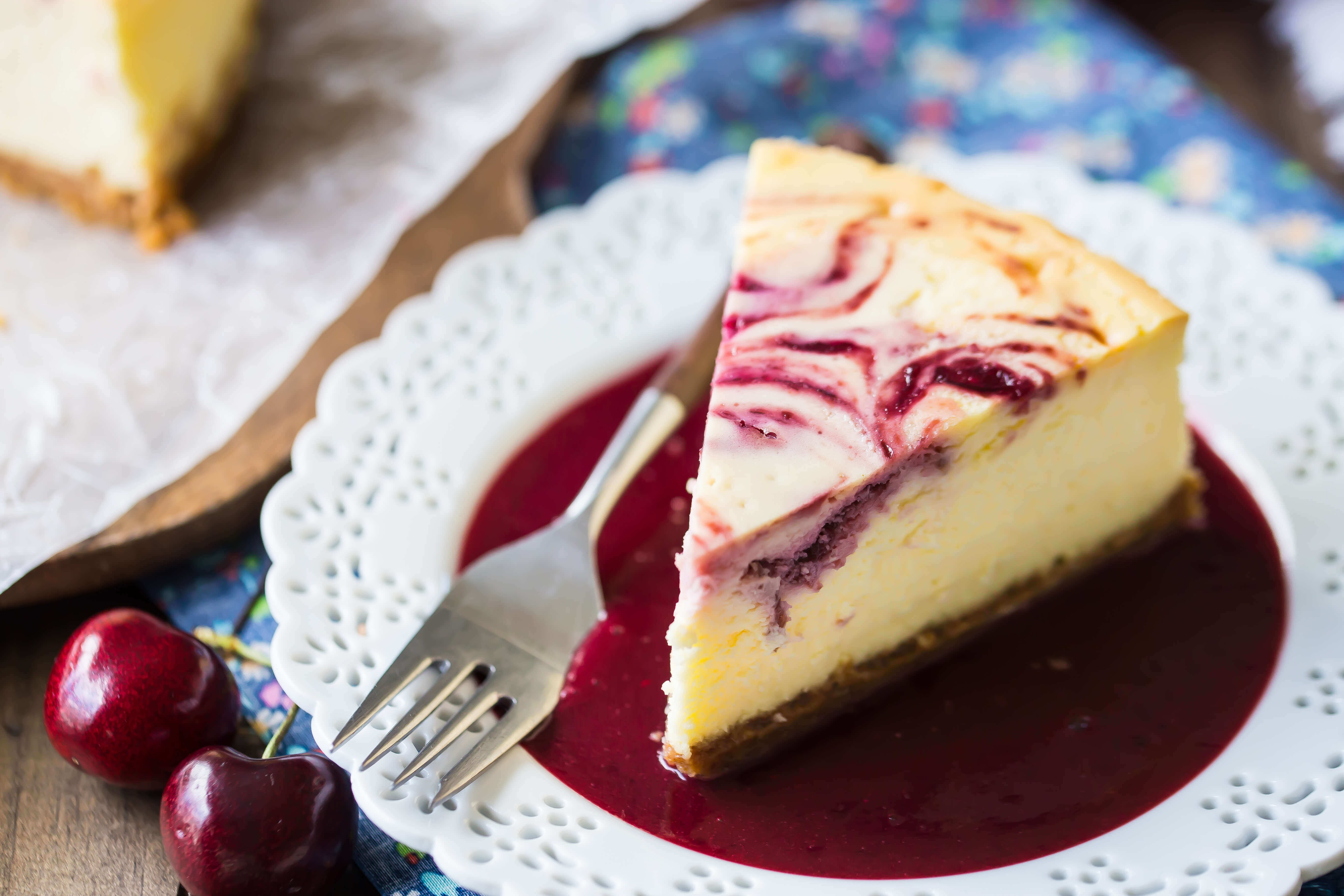 Cherry Swirl Cheesecake with Cherry Sauce