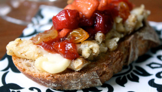 Walnut-Crusted Brie on Toasts with Apple-Cherry Chutney