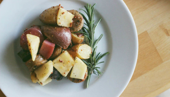 Roasted Apples, Potatoes and Sausage with Maple Mustard Glaze