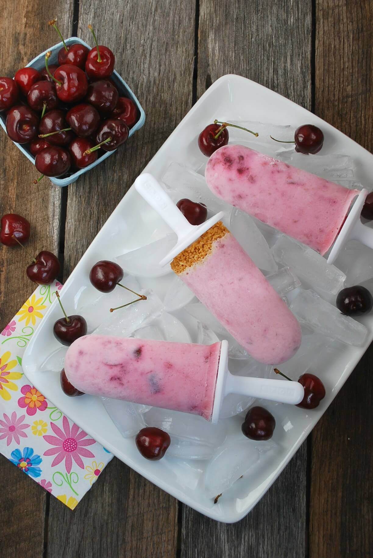 Sweet Cherry & Vanilla Cheesecake Popsicles