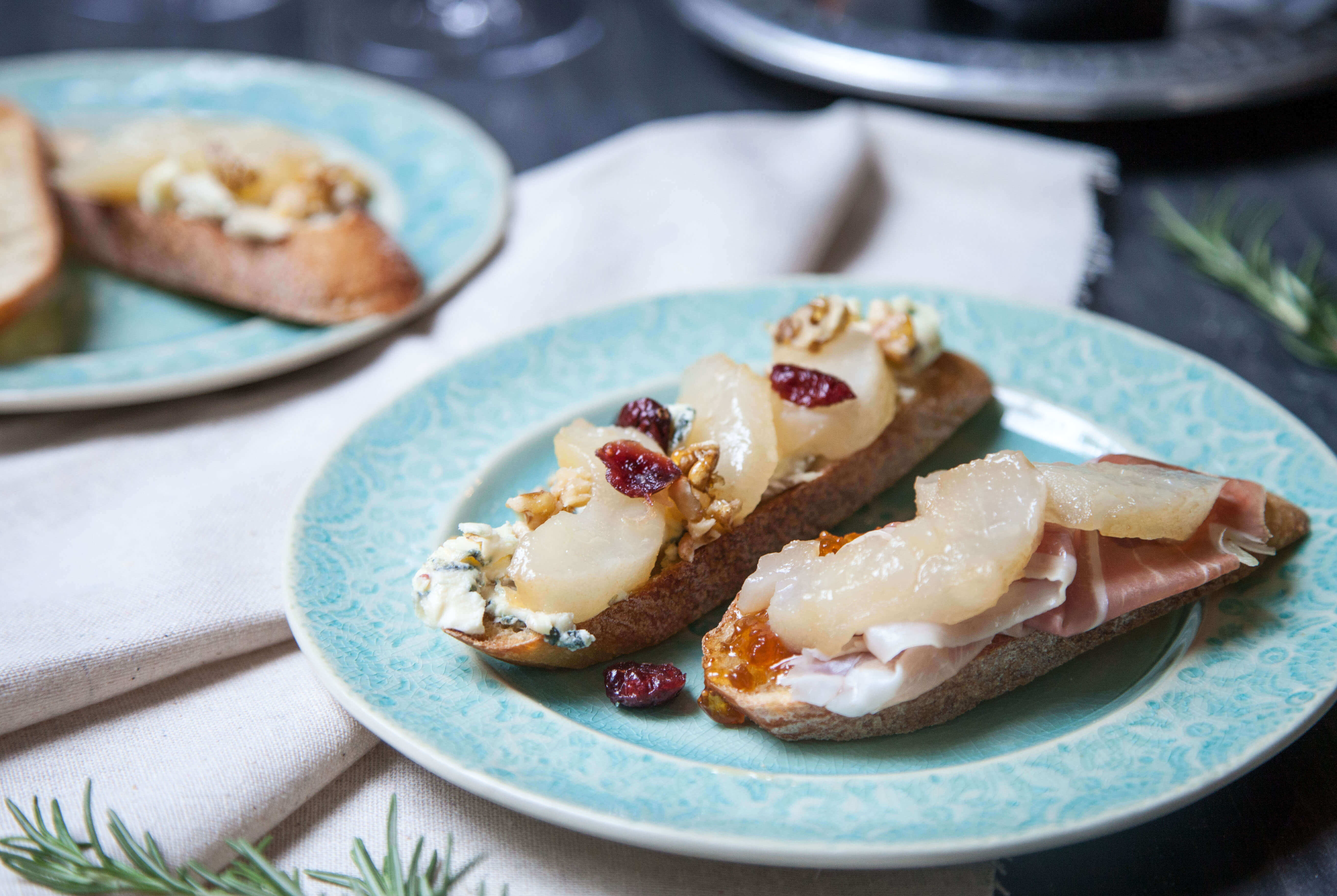 Maple & Rosemary Roasted Pear Bruschetta