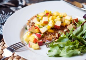1520 Macadamia Nut Crusted Chicken with Pinata Apple and Pineapple Salsa