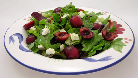 Mixed Green Salad with Cherries & Feta Cheese