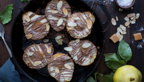 Baked Caramel Pears with Chocolate and Sea Salt