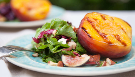 Grilled Peach & Mixed Baby Greens Salad with Balsamic-Fig Vinaigrette