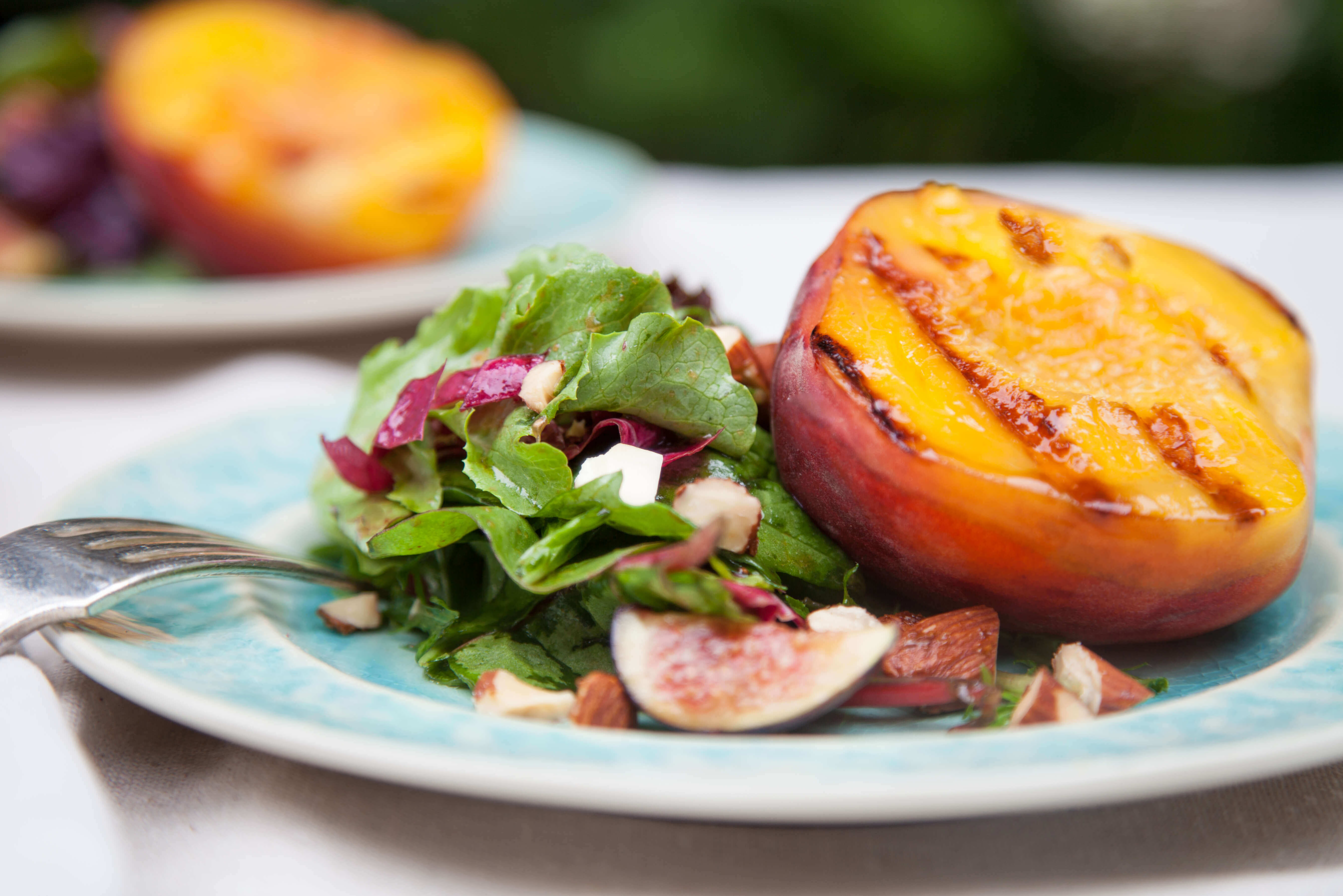 Grilled Peach & Mixed Baby Greens Salad with Balsamic-Fig Vinaigrette