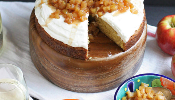 Buttermilk Cake and Brie Whipped Frosting with Spiced Apples
