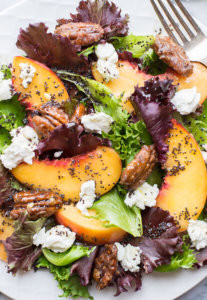 peach and goat cheese salad, recipe great for eating seasonally