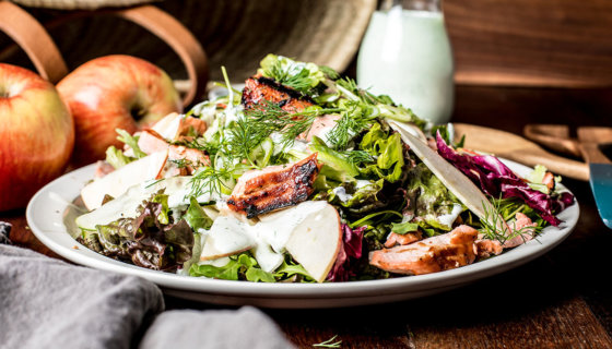 Salmon and Apple Salad with a Creamy Cucumber Dill Dressing