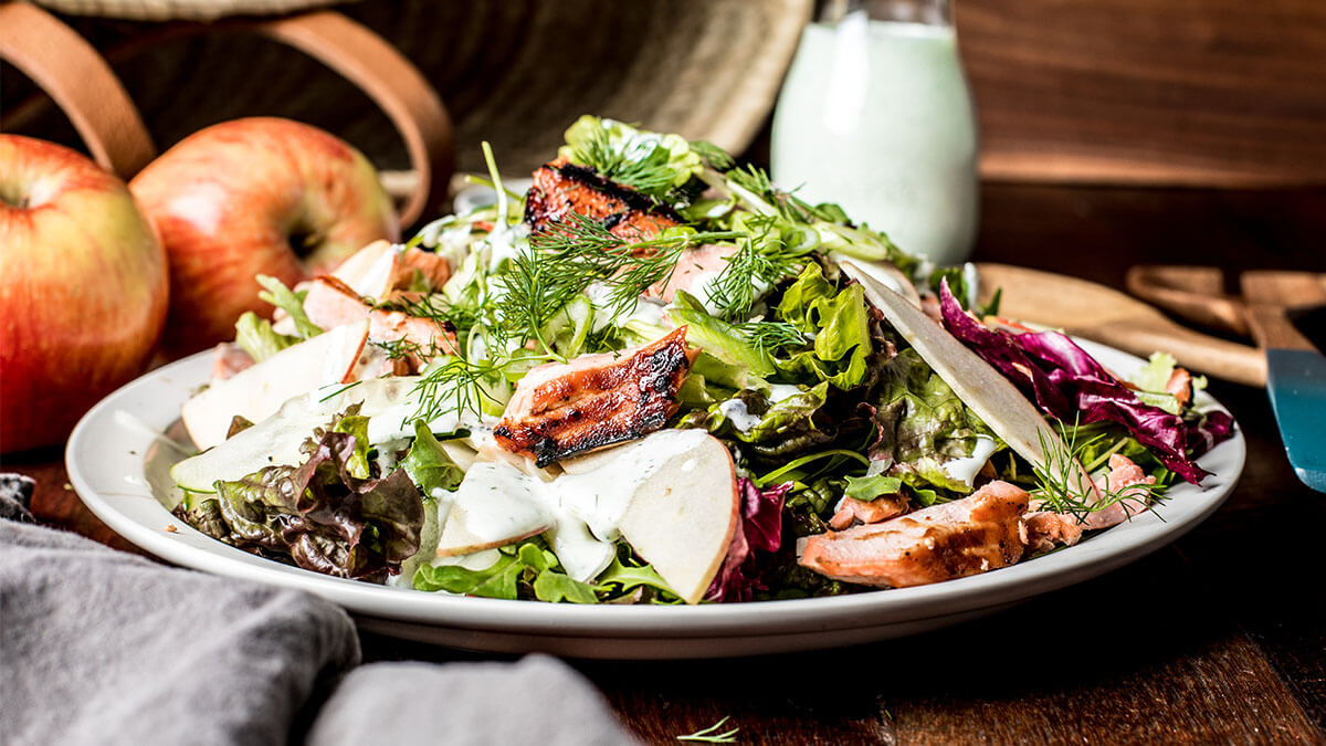 Salmon and Apple Salad with a Creamy Cucumber Dill Dressing