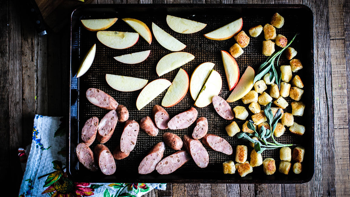 Sheet Pan Cauliflower Gnocchi with Apples and Sausage