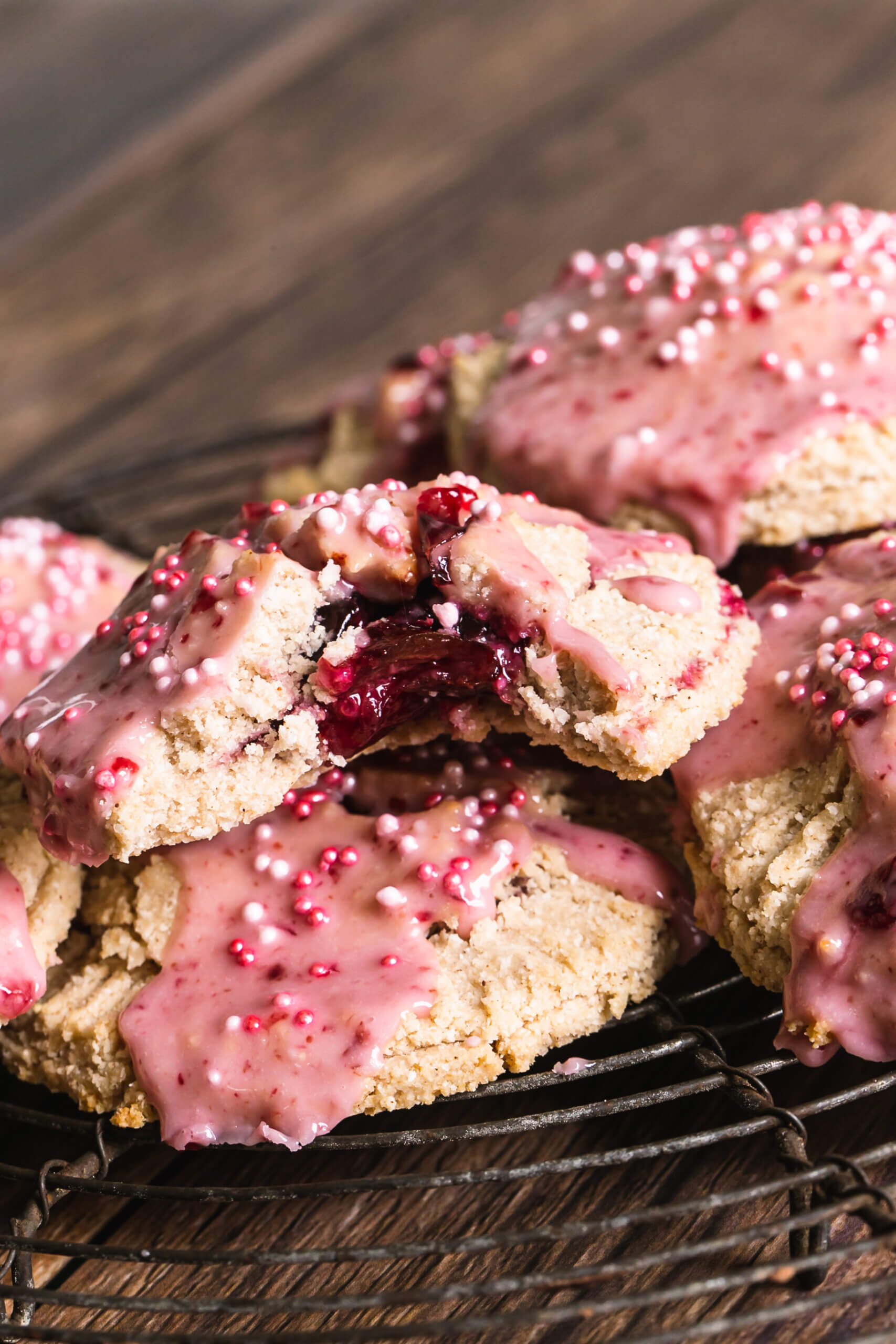 Cherry pop tarts on a cooling wrack.