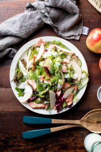 salmon and apple salad with cucumber dill dressing