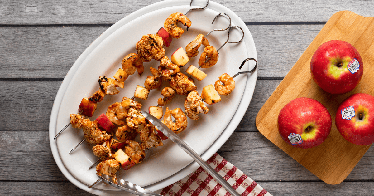 BBQ Shrimp, Apple, & Cauliflower Skewers