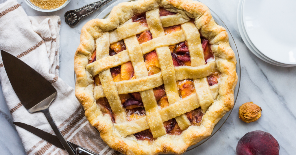 Peach Pie with Lattice top on display