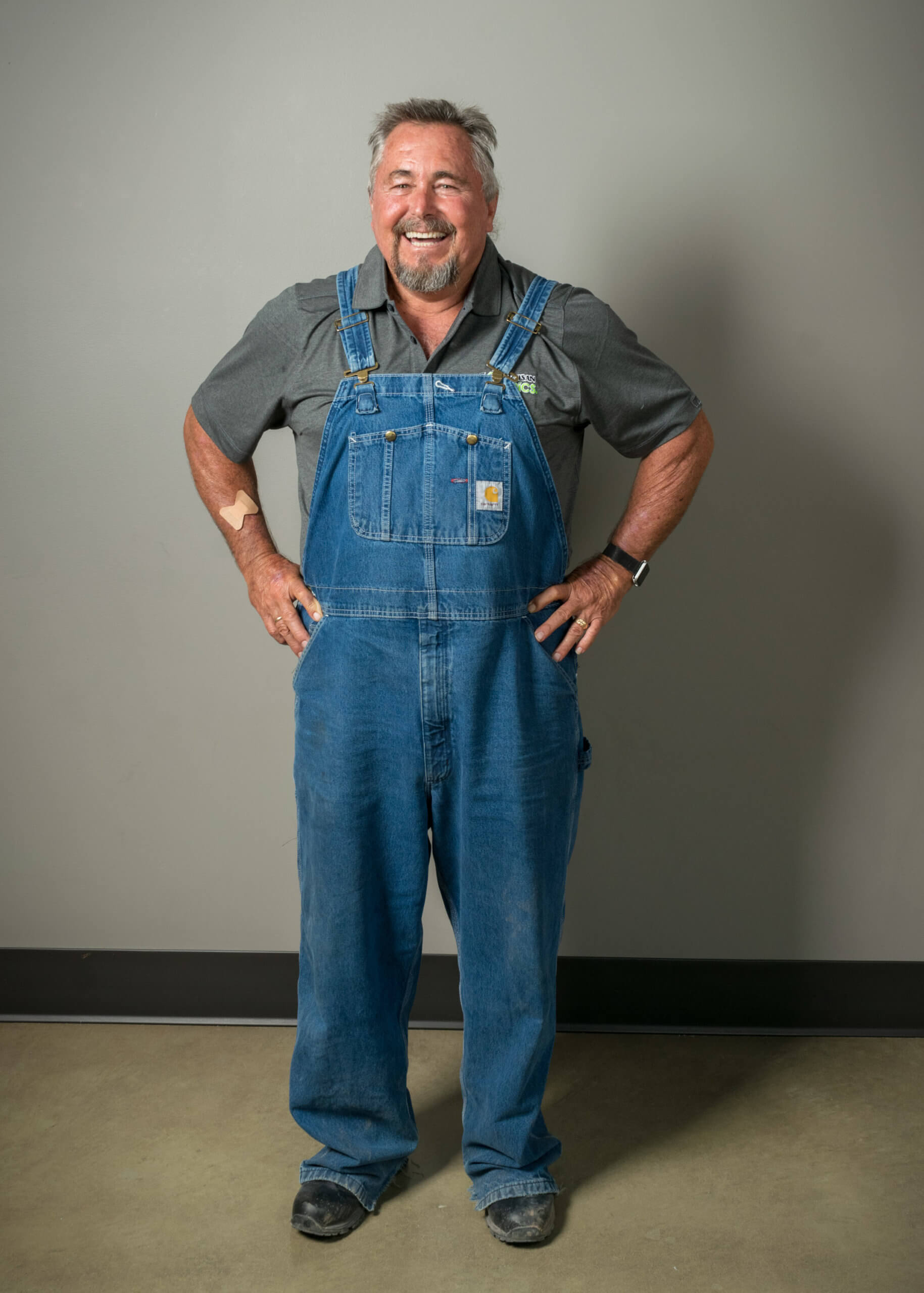 Kyle in his overalls