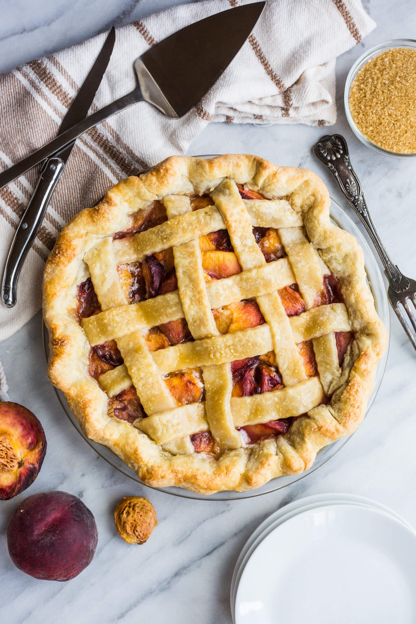 peach pie on table