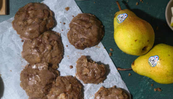 Spiced Pear Cookies with Eggnog Drizzle