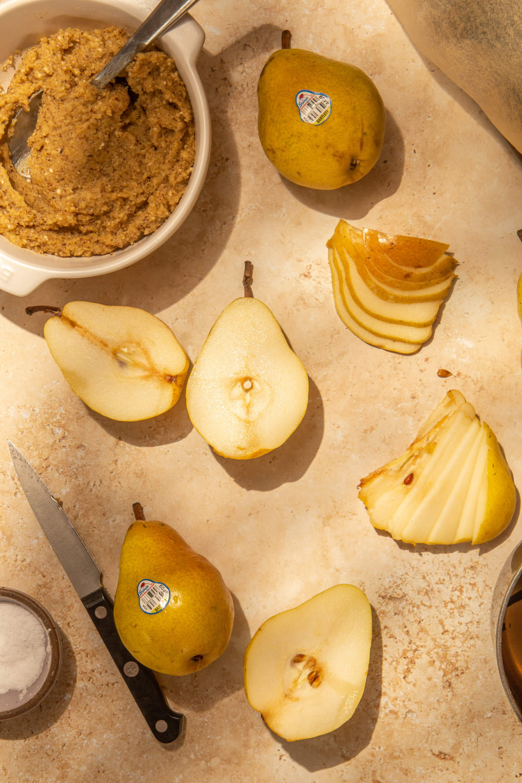 Sliced pears getting ready to be put in Galette