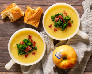 Roasted apple parsnip turkey bacon soup