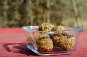 Apple Protein Balls in a glass container