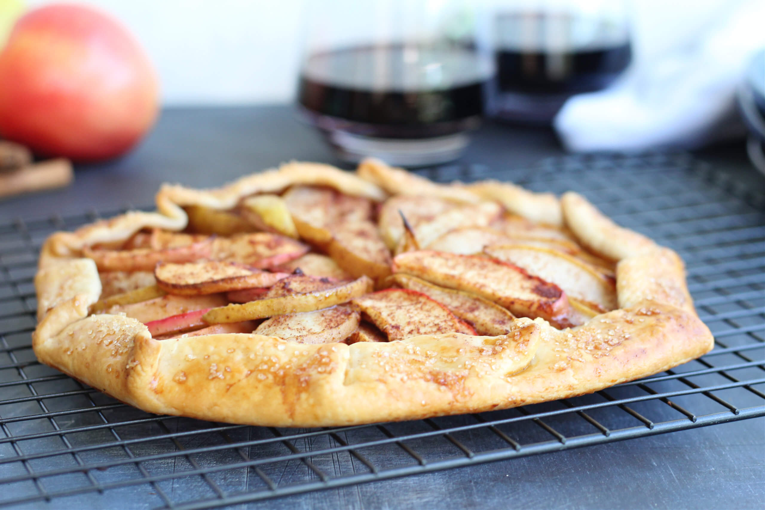 Side view of an Apple & Pear Galette