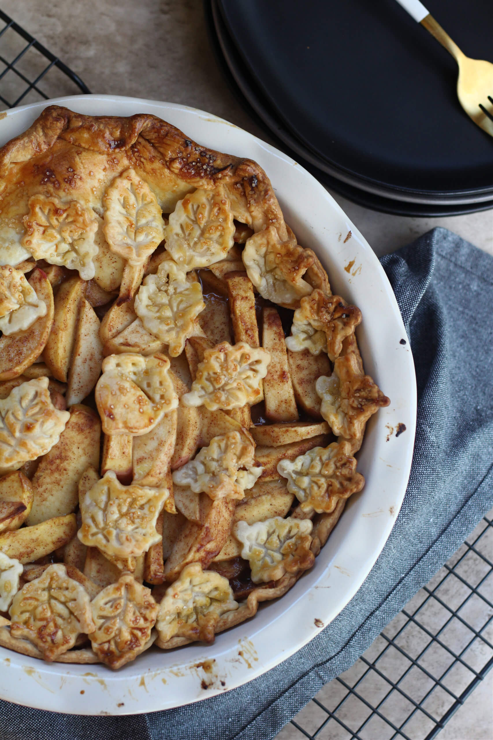 Apple Pie with a decorated leaf crust