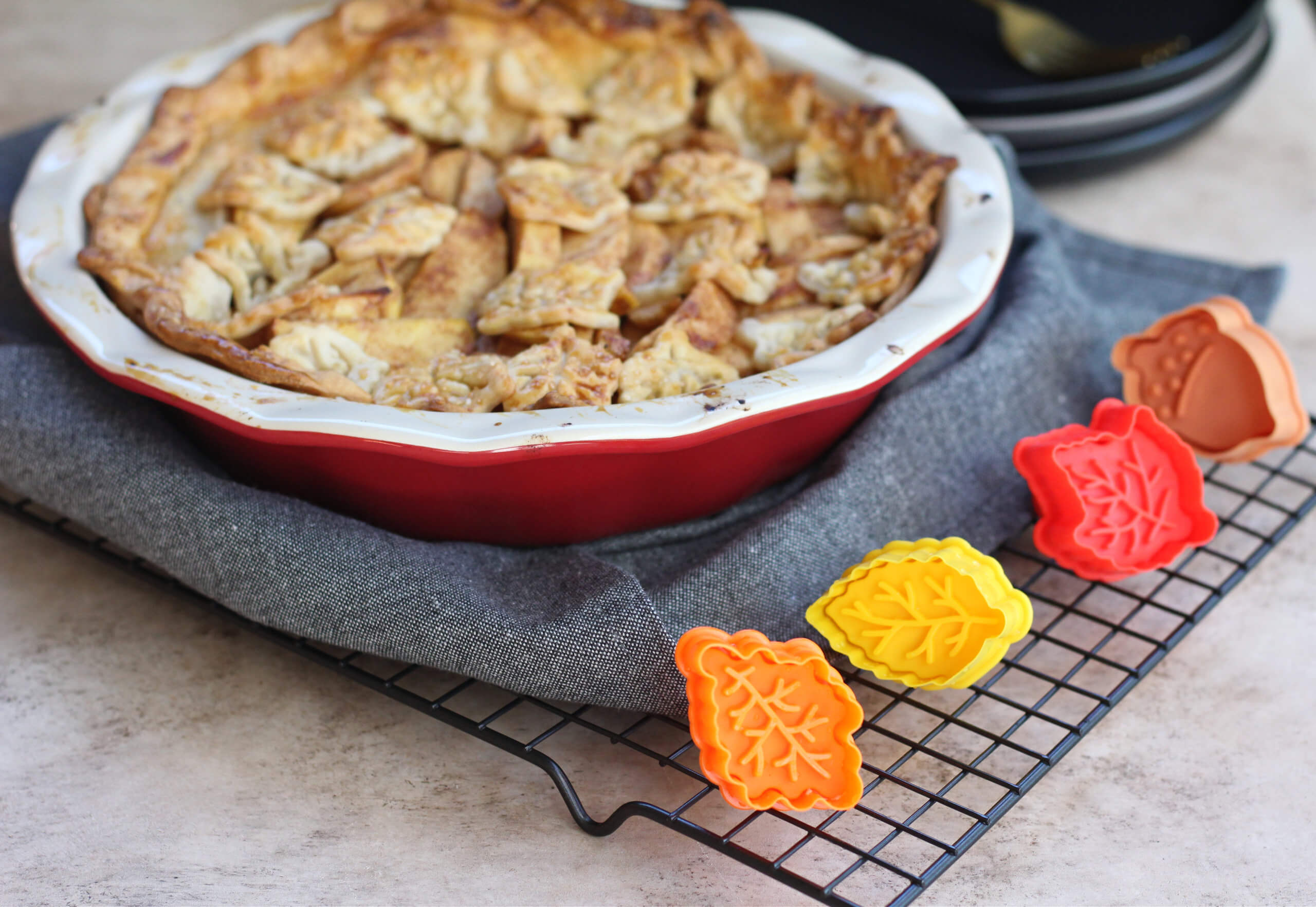 Apple Pie with a decorated leaf crust