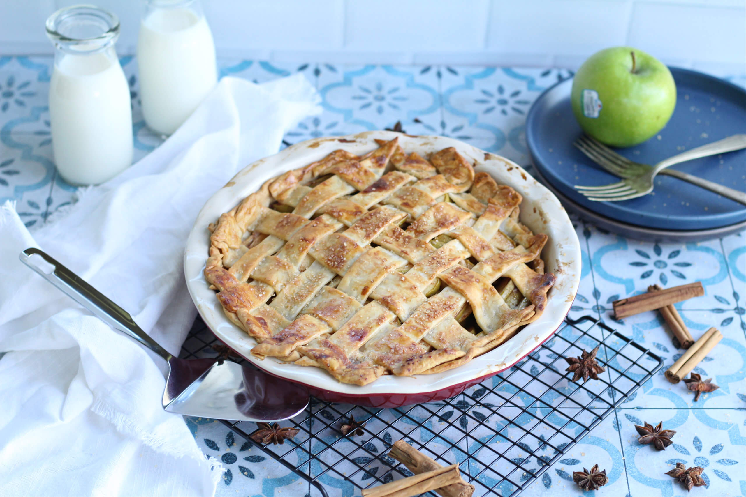 Lattice pie crust on an apple pie