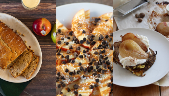 Eggnog Bread, Apple Nachos, and Rustic Pear French Toast header photos