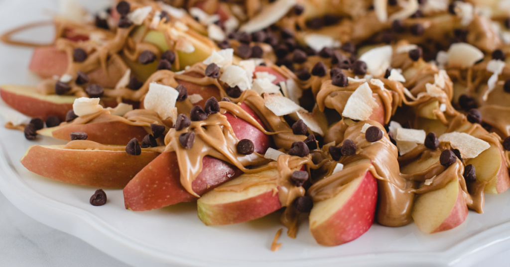 Apple Nachos on a plate close up shot