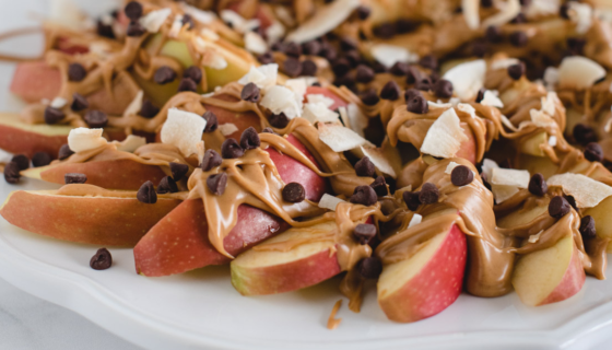 Apple Nachos on a plate close up shot