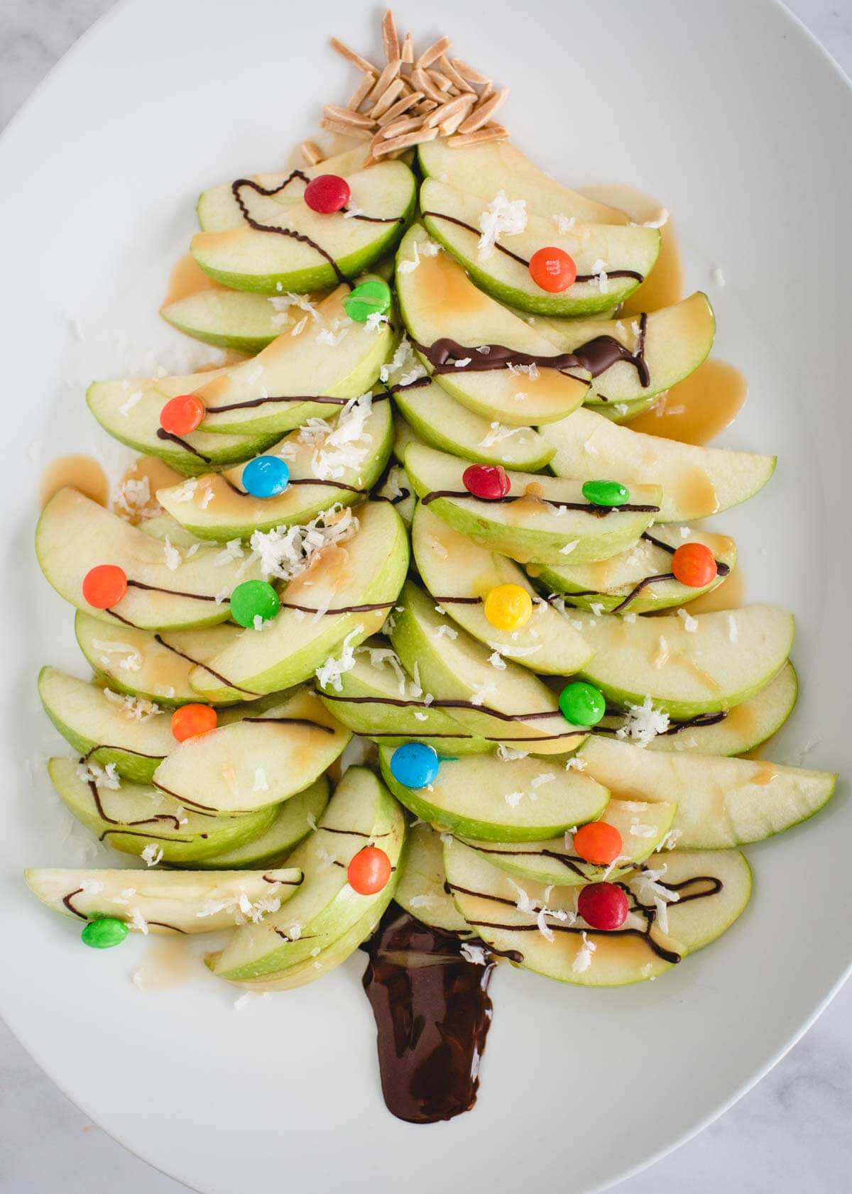 Apple Nachos display in a Christmas tree formation