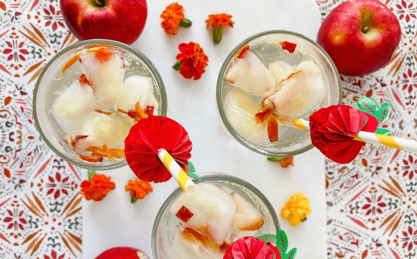 Fruit ice cubes in a glass