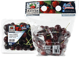 Fresh stemilt cherries in plastic containers for healthy snacking.