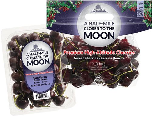 Fresh sweet cherries from Stemilt, closer to the moon, high-altitude grown.